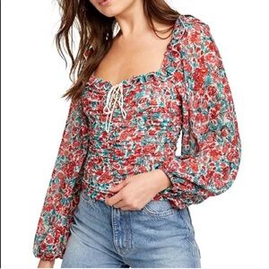 NWT Free People Mabel Print Top Small Pink